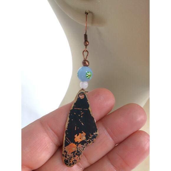 Butterfly Wing Earrings Artisan Made Copper Hand Painted Floral Art Colorful NEW - Picture 4 of 10